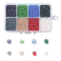 200G 8 Colors 12/0 Grade A Round Glass Seed Beads, Transparent Colours Lustered, Mixed Color, 2x1.5mm, Hole: 0.3mm, 25g/color, about 13300pcs/box(SEED-JP0010-02-2mm)