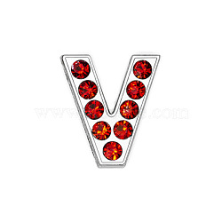 Glass Rhinestone Slide Charms, with Platinum Tone Alloy Finding, Mixed Color, Letter.V, 12mm, Hole: 8x2mm(PALLOY-TAC0018-02-V)