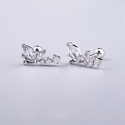 Brass Pave Clear Cubic Zirconia Cartilage Earrings, with 316L Surgical Stainless Steel Pins, Stainless Steel Color, Butterfly, Bar Length: 6mm, Pin: 0.8mm(FS-WGEDAE7-15)