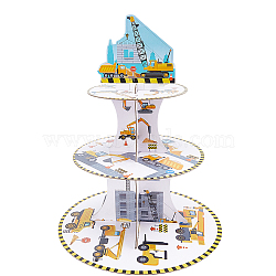 3-Tier Paper Cake Display Stand, Cartoon Style Cake Holder for Kids, Excavator Pattern, Vehicle Pattern, 290x378mm(AJEW-WH0038-54B)