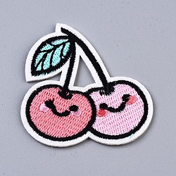 Cherry Appliques, Computerized Embroidery Cloth Iron on/Sew on Patches, Costume Accessories, Pink, 54.5x53x1.5mm(X-DIY-S041-157)