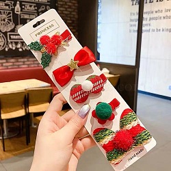 Christmas Theme Cloth Felt Fabric Alligator Hair Clip, with Alloy Clip, Mixed Color, 50x63x22mm(OHAR-R100-01F)