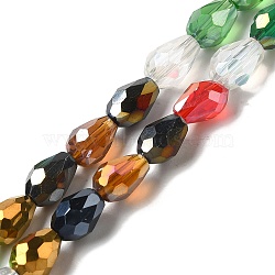 Electroplate Glass Beads Strands, AB Color Plated, Faceted Teardrop, Mixed Color, 7x5mm, about 65~67pcs/strand, 18~18.5 inch(45.5~46.9cm)(EGLA-D015-7x5mm-38)