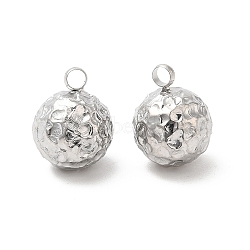 304 Stainless Steel Pendants, Textured, Ball Charm, Stainless Steel Color, 10x8mm, Hole: 1.8mm(STAS-H214-07P)
