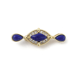 Brass Micro Pave Cubic Zirconia & Optimized Lapis Box Clasps, Oval, Real 18K Gold Plated, 28mm(KK-P291-47G)