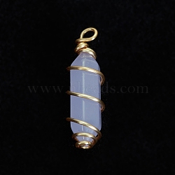 Luminous Glass Pendants, with Golden Tone Copper Wire Wrapped, Bullet, Thistle, 26x8x8mm, Hole: 2.5mm(PALLOY-JF01805-02)