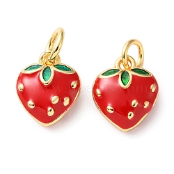 Brass Pendants, with Enamel, Golden, Strawberry Charms, 11x9x5mm, Hole: 4mm(KK-D111-04E-G)