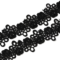 Polyester Lace Trim, Flower Lace Trimming for Garment Accessories, Black, 5/8 inch(15mm)(DIY-WH0085-05A)