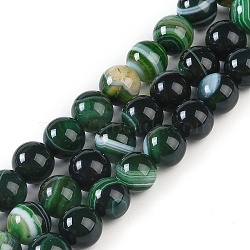 Natural Striped Agate/Banded Agate Beads Strands, Dyed, Round, Dark Green, 8mm, Hole: 1.2mm, about 24pcs/strand, 7.48''(19cm)(G-Z060-A01-B27)