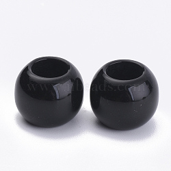 Opaque Acrylic Beads, Large Hole Beads, Round, Black, 10x8mm, Hole: 5mm(X-SACR-S300-15A-02)