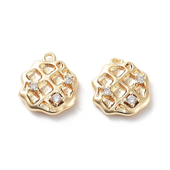 Rack Plating Brass Micro Pave Cubic Zirconia Pendants, Waffle Charm, Real 18K Gold Plated, 13.5x11.5x3mm, Hole: 1.4mm