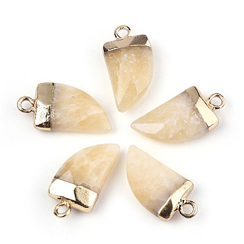 Natural Topaz Jade Pendants, Top Light Gold Plated, with Iron Loop, Scabbard, Faceted, 20x10.5x5mm, Hole: 1.8mm