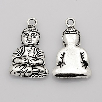 Buddhist Findings Tibetan Style Alloy Buddha Pendants, Antique Silver, 39x23.5x6mm, Hole: 3mm