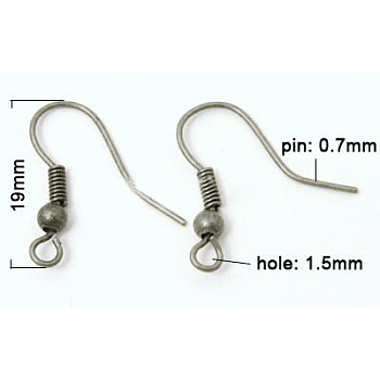 Brass Earring Hooks with Bead Charms, Nickel Free, Platinum, 19mm, Hole: 1.5mm, Pin: 0.7mm