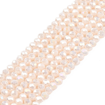 Electroplate Opaque Solid Color Glass Beads Strands, Faceted, Rondelle, Misty Rose, 2.5x1.5mm, Hole: 0.8mm, about 160~165pcs/strand, 13.78 inch~14.17 inch(35~36cm)