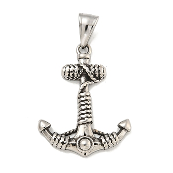 316 Surgical Stainless Steel Pendants, Anchor Charm, Antique Silver, 35.3x27.1x3.8mm, Hole: 8.2x4.7mm