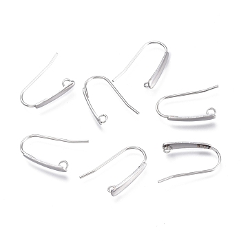 304 Stainless Steel Earring Hooks, with Horizontal Loop, Flat Ear Wire, Stainless Steel Color, 18.5x13.5x3.5mm, Hole: 1.5mm, Pin: 0.8mm