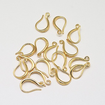 Brass Earring Hooks, with Horizontal Loop, Cadmium Free & Nickel Free & Lead Free, Golden, 15x9x2mm, Hole: 1mm, Pin: 1mm