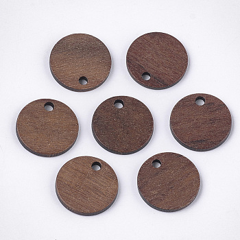 Walnut Wood Pendants, Flat Round, Camel, 15.5x2~3mm, Hole: 2mm