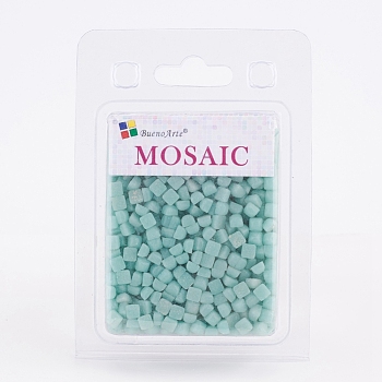 Glass Mosaic Tiles Cabochons, for Crafts Art, Imitation Jade, Square, Turquoise, 4.8x4.8x3.5mm, about 200g/box