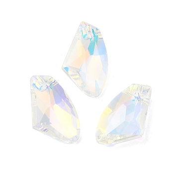 Electroplated Glass Pendants, Back Plated, Faceted, Polygon, Alice Blue, 19x11x5mm, Hole: 1.2mm