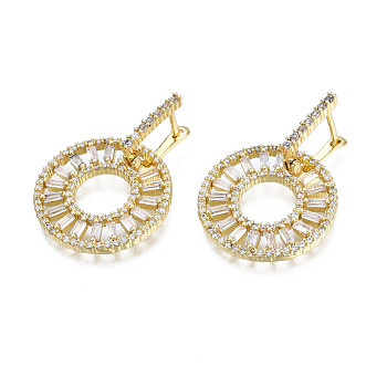 Clear Cubic Zirconia Donut Dangle Hoop Earrings, Brass Jewelry for Women, Nickel Free, Real 18K Gold Plated, 32mm, Pin: 1mm