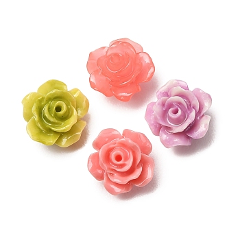 Synthetic Coral Dyed Carved Beads, Rose Flower, Mixed Color, 10x10x6mm, Hole: 1mm