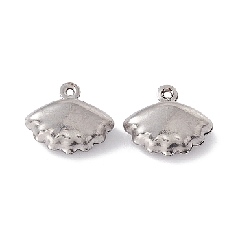 304 Stainless Steel Charms, Shell Charms, Stainless Steel Color, 12x13x5mm, Hole: 1mm