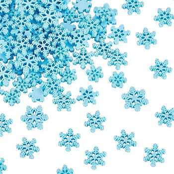 Olycraft 100Pcc 3 Styles Christmas Theme Opaque Resin Cabochons, Snowflake, Dodger Blue, 17~24x18~26.5x4.5mm