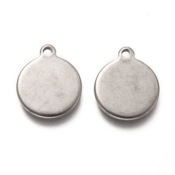 201 Stainless Steel Pendants, Stamping Blank Tag, Flat Round, Stainless Steel Color, 16.5x14x1.5mm, Hole: 1.6mm
