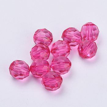 Transparent Acrylic Beads, Faceted, Round, Hot Pink, 10x9.5mm, Hole: 1.8mm, about 990pcs/500g