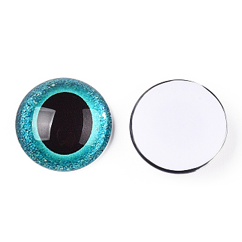 Glass Cabochons, Half Round with Eye, Dark Turquoise, 20x6.5mm