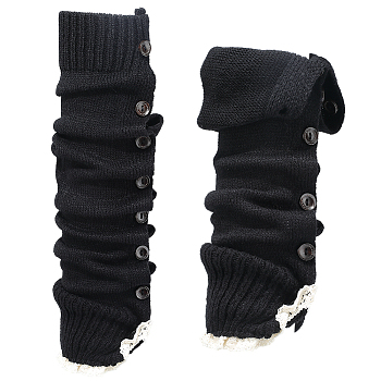 Acrylic Fiber Knit Socks with Button, Leg Warmers for Women Girl, Black, 480x125x1.6mm