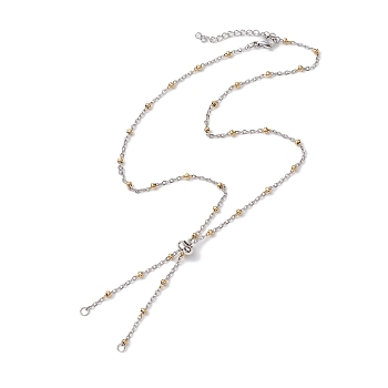 304 Stainless Steel Slider Necklace Makings, with Satellite Chains and Brass Slider Beads, Golden & Stainless Steel Color, 21.06 inch(53.5cm)