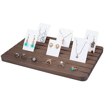 7-Slot Rectangle Wood Earring Display Card Stands, Jewelry Organizer Holder for Earring Storage, Coconut Brown, 19x29x2cm, Slot: 0.45cm
