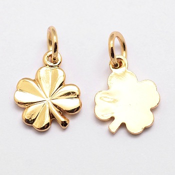 Brass Charms, Clover, Cadmium Free & Nickel Free & Lead Free, Real 18K Gold Plated, 11x9x1mm, Hole: 3mm