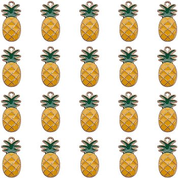 Alloy Enamel Pendants, Pineapple, Light Gold, Gold, 24x12x3mm, Hole: 1.5mm, 20pcs/box