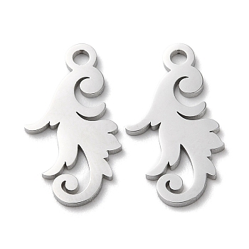 304 Stainless Steel Pendants, Manual Polishing, Leaf Charm, Stainless Steel Color, 17.5x10x1mm, Hole: 1.6mm