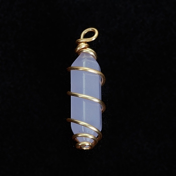 Luminous Glass Pendants, with Golden Tone Copper Wire Wrapped, Bullet, Thistle, 26x8x8mm, Hole: 2.5mm