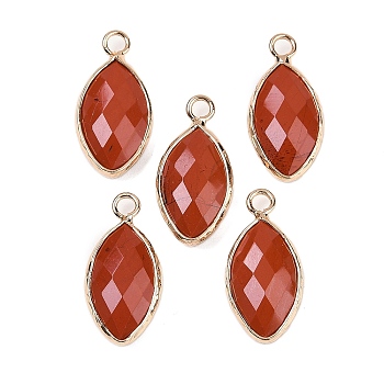 Natural Red Jasper Faceted Pendants, Brass Horse Eye Charms, Golden, 22.5x10.5x5~5.5mm, Hole: 2mm