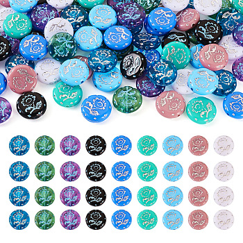 90Pcs 9 Style Opaque & Transparent Acrylic Beads, Metal Enlaced, Flat Round with Flower Pattern, Mixed Color, 17.5~18x5~5.5mm, Hole: 1.8mm, 10pcs/style
