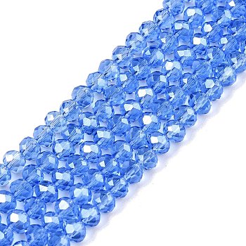 Electroplate Glass Beads Strands, Pearl Luster Plated, Faceted, Rondelle, Royal Blue, 4x3mm, Hole: 0.4mm, about 113~115pcs/strand, 41~41.5cm