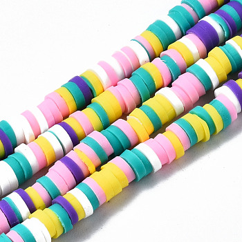 Handmade Polymer Clay Beads Strands, for DIY Jewelry Crafts Supplies, Heishi Beads, Disc/Flat Round, Colorful, 4x0.5~1mm, Hole: 1.4mm, about 350~410pcs/strand, 15.75 inch~16.14 inch(40~41cm)