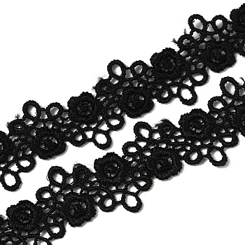 Polyester Lace Trim, Flower Lace Trimming for Garment Accessories, Black, 5/8 inch(15mm)