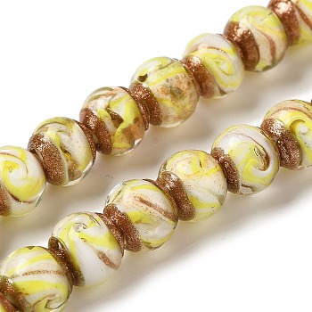 Gold Sand Lampwork Beads Strands, Round, Yellow, 10mm, Hole: 1.6mm, about 50pcs/strand, 18.31''(46.5cm)