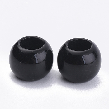 Opaque Acrylic Beads, Large Hole Beads, Round, Black, 10x8mm, Hole: 5mm
