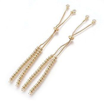 Brass Bracelets Making, Slider Bracelets, with Cubic Zirconia, Golden, 10-1/2 inch(26.8cm), Hole: 1.6mm