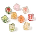 Clear Resin Artificial Ice Cubes with Embedded Flower or Fruit, for Dollhouse Accessories Pretending Prop Decorations, Mixed Color, 17~18x20~22.5x20~22.5mm(RE-CBAE54B-01)
