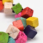 Cube Synthetic Turquoise Bead Strands, Dyed, Mixed Color, 12x12x8mm, Hole: 1mm, about 35pcs/strand, 15.7 inch(X-G-M150-24)