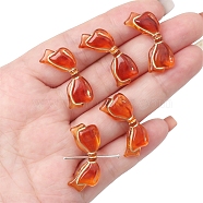 Imitation Amber Transparent Acrylic Beads, Chocolate, Metal Enlaced, Bowknot, 14x29x6mm, Hole: 1.6mm, about 15pcs/bag(MACR-D071-02A)